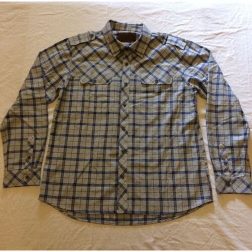 Comstock & Co Shirt Mens XL Button Down Plaid Long Sleeve Gray Blue Cotton